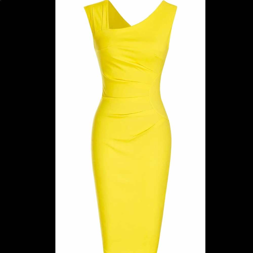 MUXXN Women's Sleeveless Slim Business Pencil Dress- Yellow